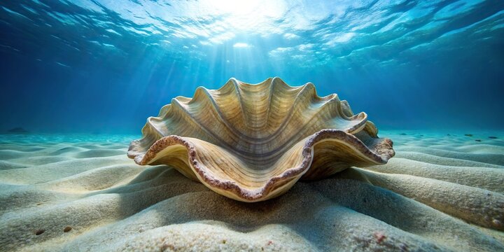 giant clam shell buried in the sandy floor of the ocean, marine biology, clam shells, oceanography, shellfish, giant clams