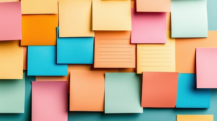 A vibrant assortment of sticky notes in various colors, arranged on a surface, showcasing creativity and organization.