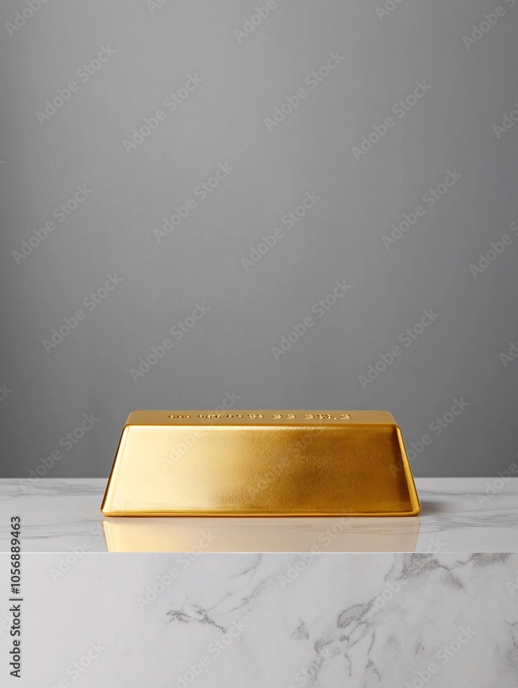Poster a single gold bullion bar placed on a white background with space for text, representing security an