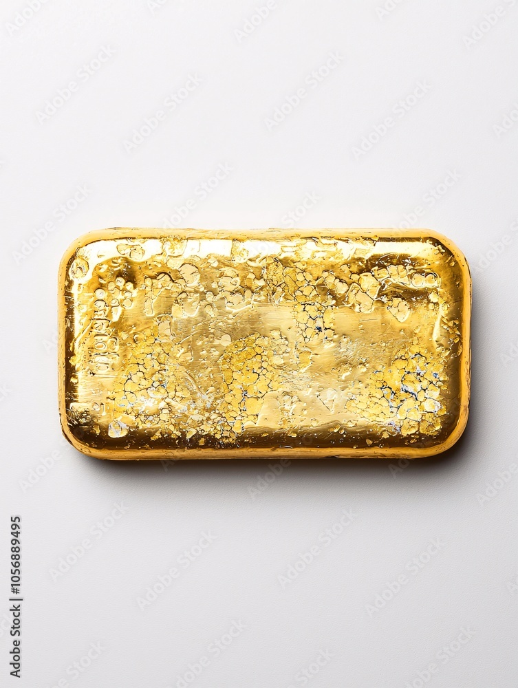 Poster a single gold bullion bar placed on a white background with space for text, representing security an