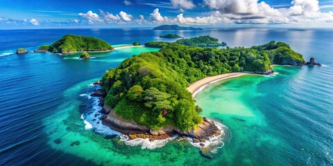 Aerial view of a stunning tropical island in Costa Rica, USA, island, aerial view, tropical, Costa Rica, USA, paradise, beach