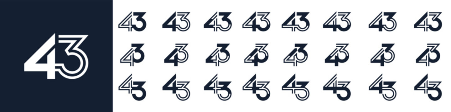 collection of creative number 43 logo designs. abstract forty-three design vector illustration