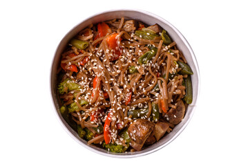 Buckwheat noodles with vegetables, salt and spices