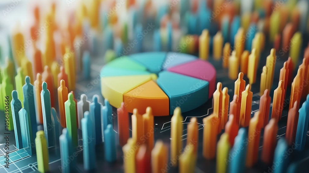 Poster colorful 3d bar and pie charts representing data