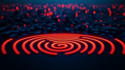 Fototapeta premium Exploring the intricacies of digital patterns a deep dive into modern technology represented by spiraling lines and red lights