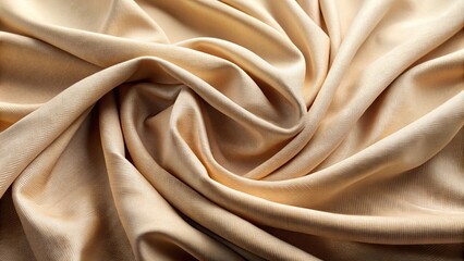 Obraz premium Close-up of draped beige fabric texture background with soft material detail creating movement and depth, beige fabric