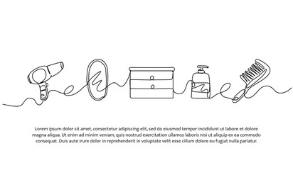 Continuous one line design of hair care equipment. Minimalist style vector illustration on white background.