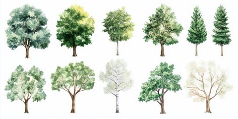 Fototapeta premium Watercolor Tree Illustrations