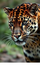 Obraz premium Majestic panther with piercing gaze looking towards the left, carnivore, wild