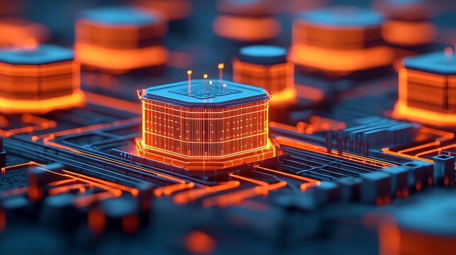 Illuminated microprocessor circuit highlighting technological advancements in modern computing and digital innovation