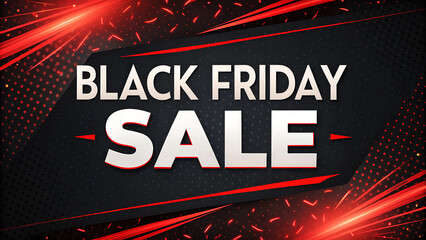 Black Friday sale promotional banner with dynamic red and black background.