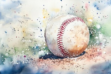 A single baseball lies in the dirt, ready to be picked up