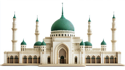 Green islamic mosque Isolated on White Background