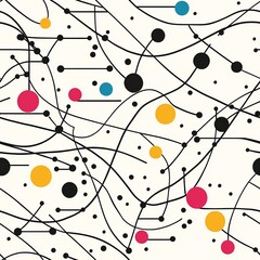 seamless pattern of minimalist abstract lines and dots arranged in a rhythmic sequence