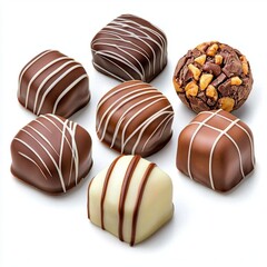 A photostock of sweet chocolate truffles on a white background, indulgent and rich.