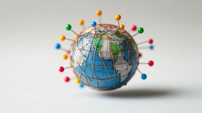 Globe with Colored Pins Representing Global Connectivity