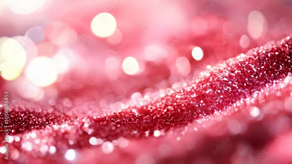 Poster close-up of red glitter with a soft bokeh effect, creating a shimmering, festive background perfect 