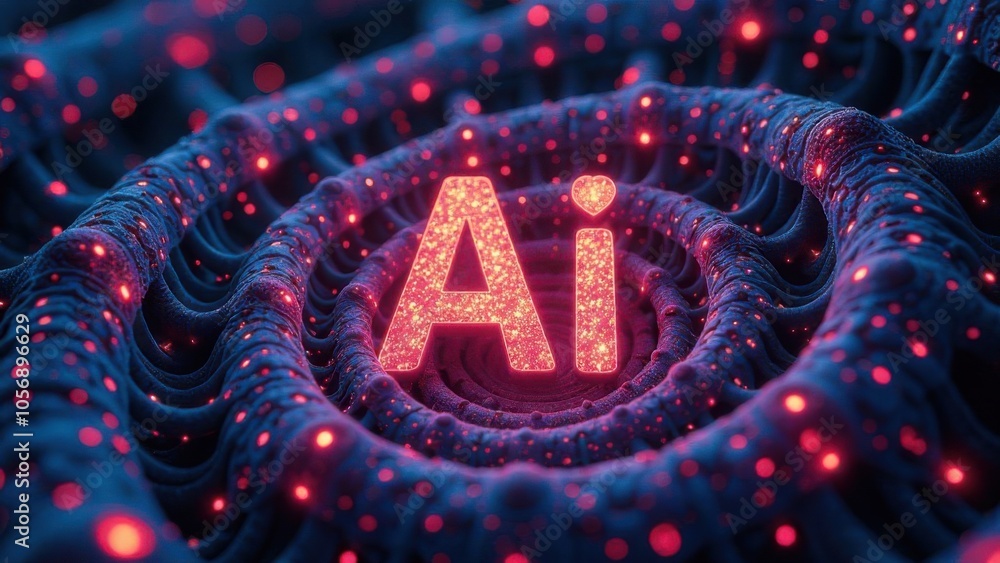 Fototapete ai letters with red texture on a dark blue spiraling organic structure background. digital 3d illust
