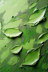 Abstract nature background featuring green brushstrokes resembling leaves
