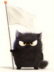 Fototapeta premium Black cat raises white flag