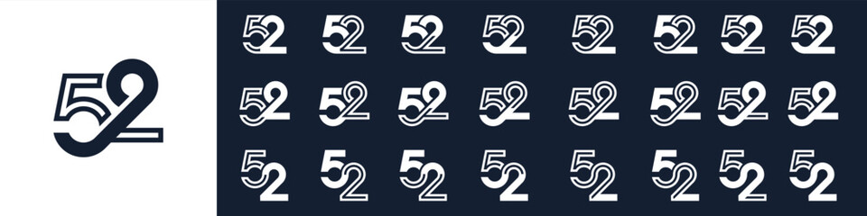 collection of creative number 52 logo designs. abstract fifty-two design vector illustration