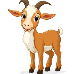 A cartoon goat standing with short horns on a white background.