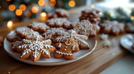 Beautifully decorated snowflake cookies, create a cozy holiday atmosphere perfect for Christmas and wintertime celebrations.