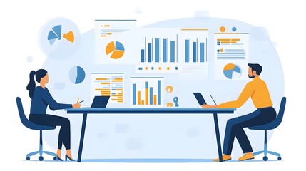 Obraz premium A group of business people working together, Business peoples meeting illustration