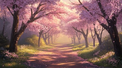 Fototapeta premium Scenic Path Through Blooming Cherry Blossoms