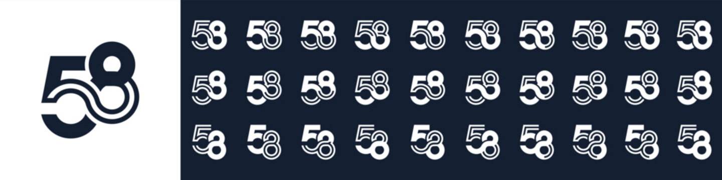 collection of creative number 58 logo designs. abstract fifty-eight design vector illustration