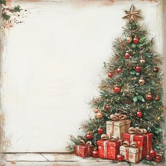 Vintage christmas tree with gifts