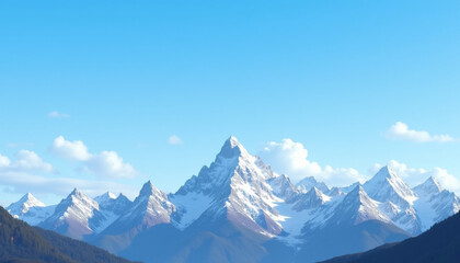 Obraz premium Mountain range background, majestic snow-capped peaks against a clear blue sky, evoking a sense of grandeur and solitude