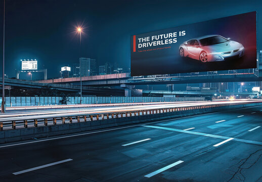 Night Expressway Billboard Sign Mockup With Generative AI