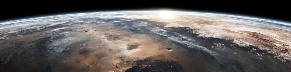 Obraz premium A close up of the Earth with a sun in the sky. The sun is in the middle of the sky and the Earth is in the background