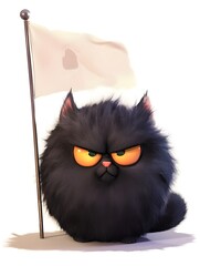 Black cat raises white flag
