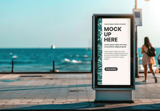 Outdoor Beachside Ad Sign Mockup With Generative AI