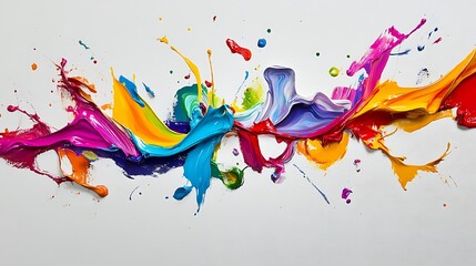 Fototapeta premium A dynamic abstract painting with vibrant colors flowing and splashing across a white canvas.