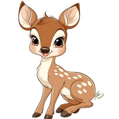 Obraz premium Cartoon baby fawn with small spots on a white background.