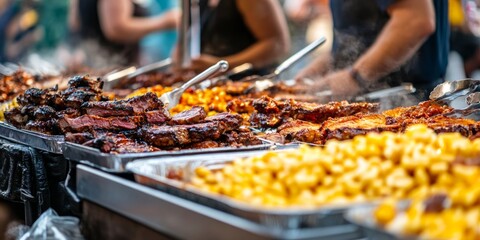 Delicious Grilled Meat and Sides at a Food Stall