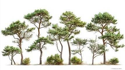 Pine Tree Collection Isolated on White Background