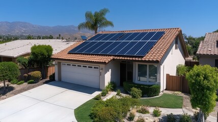 Rooftop solar panels harnessing sunlight under a clear blue sky for sustainable energy solutions.