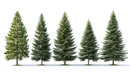 Obraz premium Pine Tree Collection Isolated on White Background
