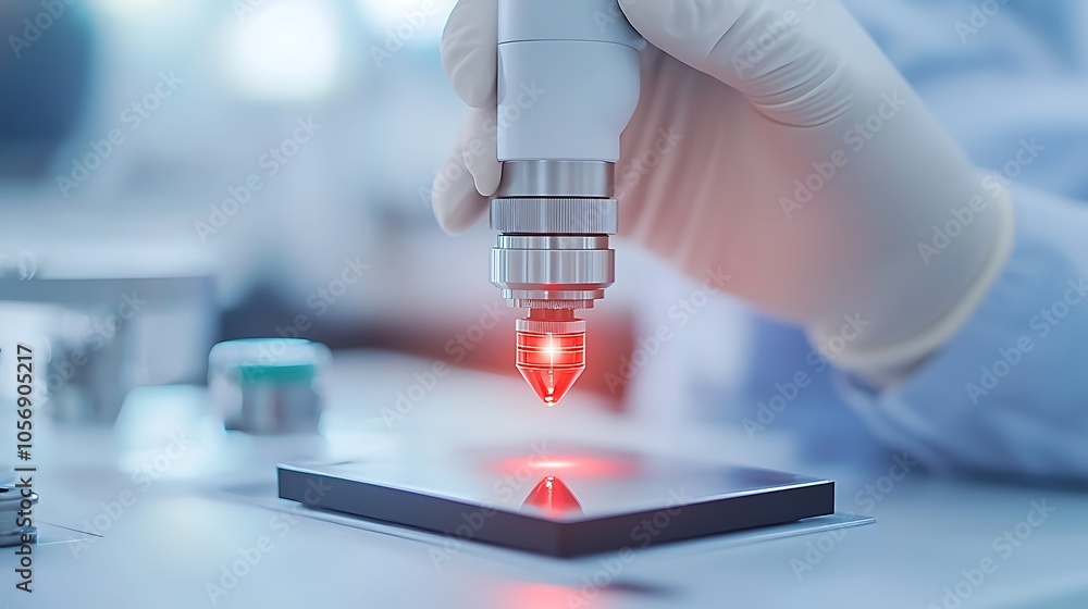 Poster exploring advanced laser technology a close-up view of precision instruments in scientific research