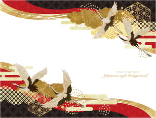和モダンな鶴とゴールドの和柄の和風背景