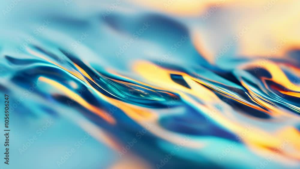 Poster a close-up abstract of blue and gold liquid waves, capturing dynamic movement and fluidity with a me