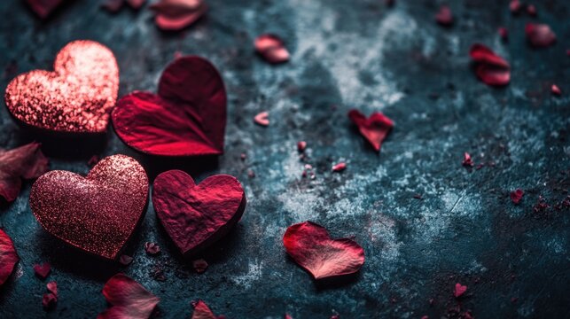 A close-up view of a bunch of hearts on a table, suitable for romantic occasions and decoration ideas