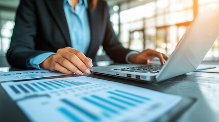 Young Woman Examining Emerging SME Trends on Laptop for Enhanced Business Insights