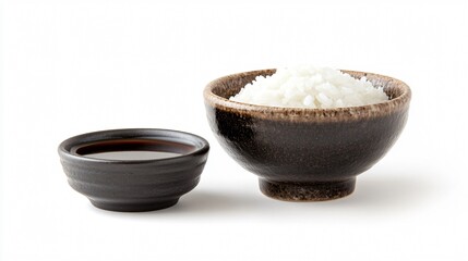 Cozy Japanese Rice Bowl with Soy Sauce Display