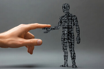 Human Hand Reaching Toward Pixelated Figure, Symbolizing Online Anonymity and Privacy in a Digital World
