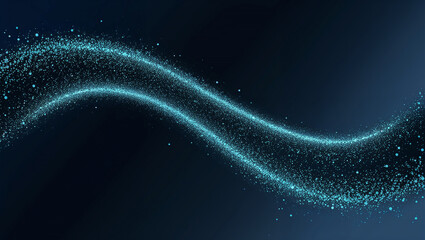 Flowing aqua energy wave with glittering particles in space.